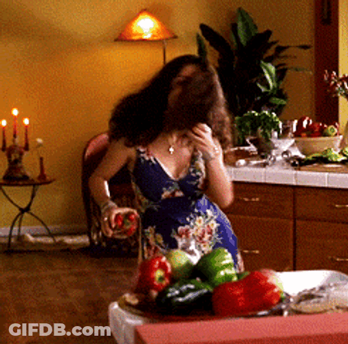 Salma Hayek Doing Salsa While Eating GIF