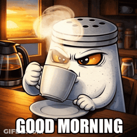 Salt Shaker Drinking Coffee Saying Good Morning GIF