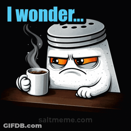 Salt Shaker Holding Coffee Saying I Wonder GIF