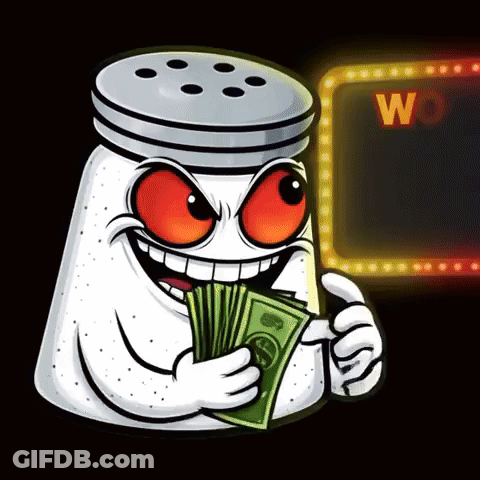 Salt Shaker Red Eyes Holding Pile Of Money GIF