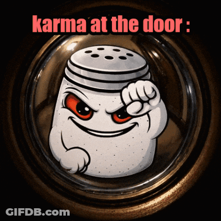 Salt Shaker Saying Karma At The Door GIF