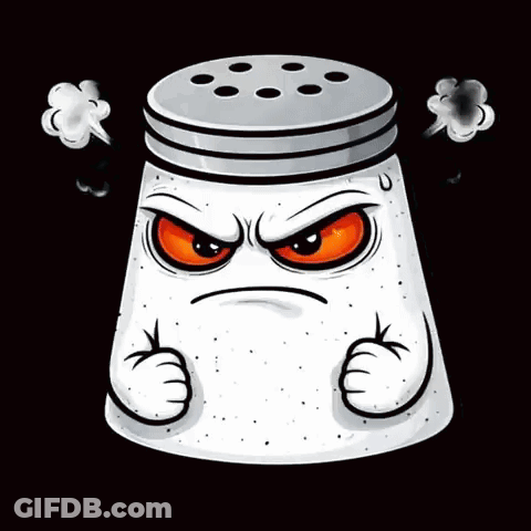 Salt Shaker With Orange Eyes And Smoke From Ears GIF
