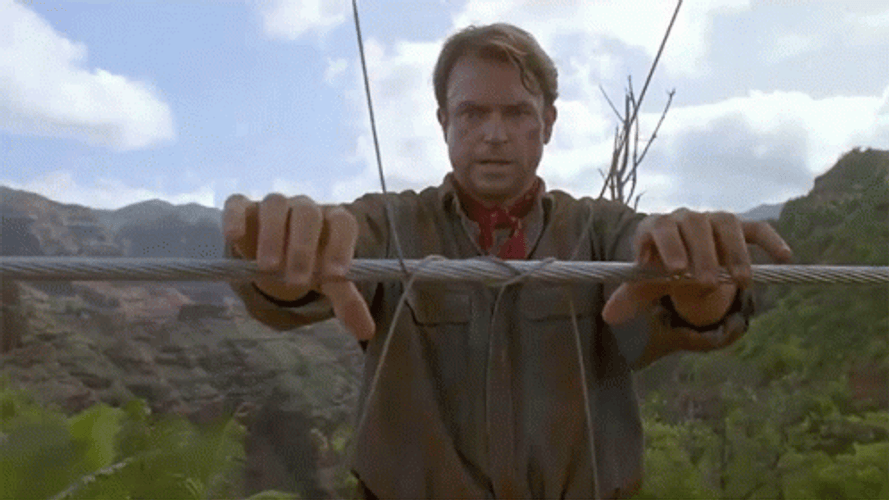 Sam Neil Electrocuted By Holding Live Wire GIF