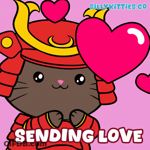 Samurai Cat Holding Heart Sending Love GIF