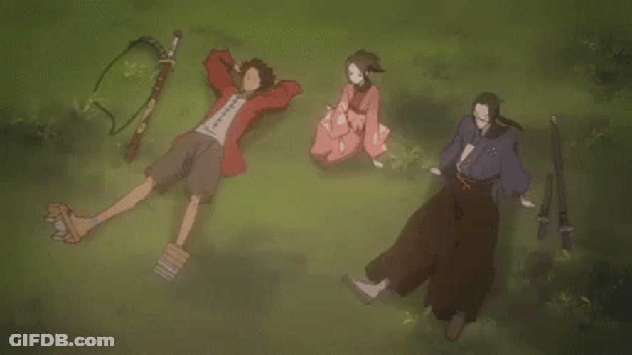 Samurai Champloo Crew Lounging Grass Hill GIF