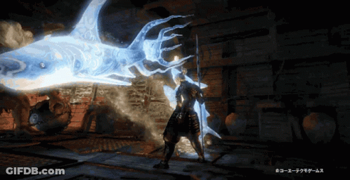 Samurai Facing Giant Shark GIF