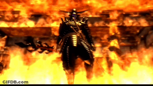 Samurai Holding Sword In Front Of Fire GIF