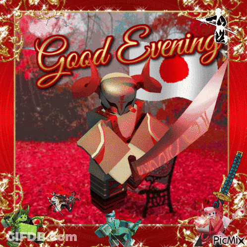 Samurai Holding Sword Saying Good Evening GIF
