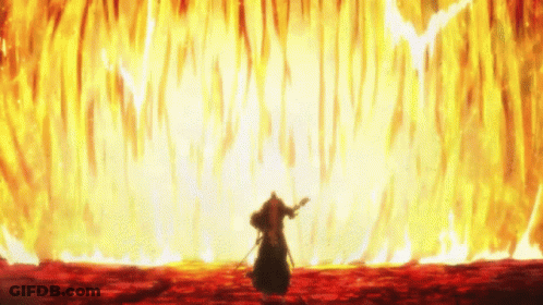 Samurai Standing Before Wall Of Fire GIF