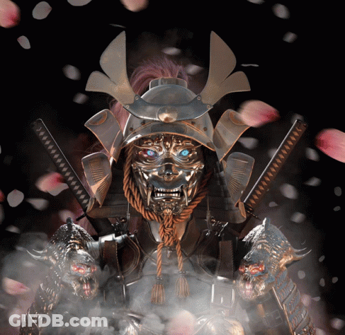 Samurai Statue With Mask GIF