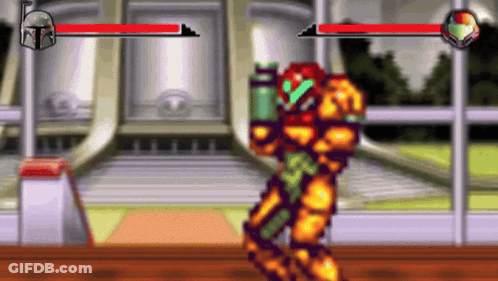 Samus Fighting Boba Fett GIF