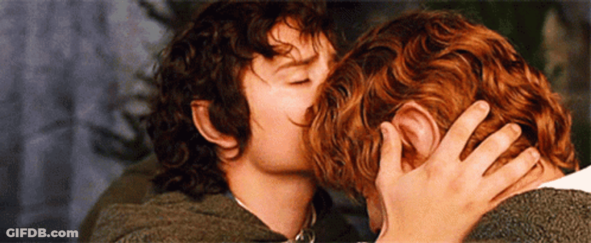 Samwise Gamgee Getting Forehead Kiss From Frodo Baggins GIF