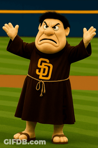 San Diego Padres Mascot Arms Outstretched On Field GIF
