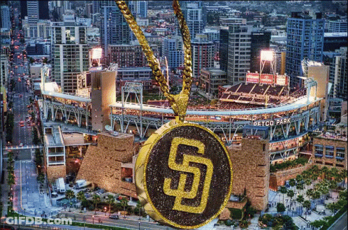 San Diego Padres Necklace In Front Of Petco Park GIF