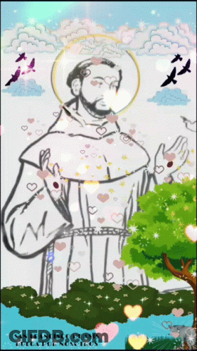 San Francisco De Asis Surrounded By Hearts GIF