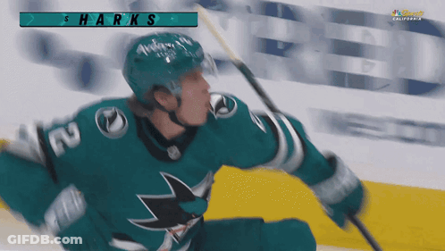 San Francisco Sharks Hockey Player Holding Stick GIF
