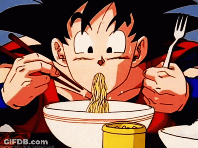 San Goku Enjoys Eating Noodle GIF