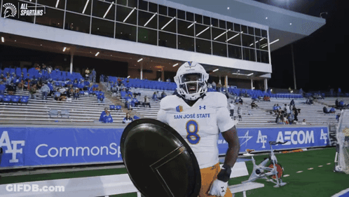 San Jose State Football Player Holding Black Shield GIF