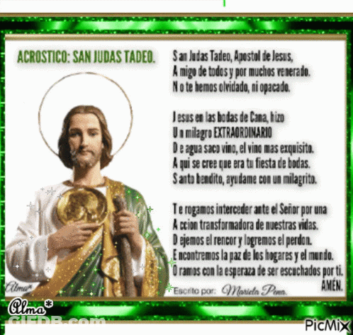 San Judas Tadeo Surrounded By Green Border GIF