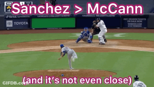 Sanchez Over McCann Baseball Field GIF
