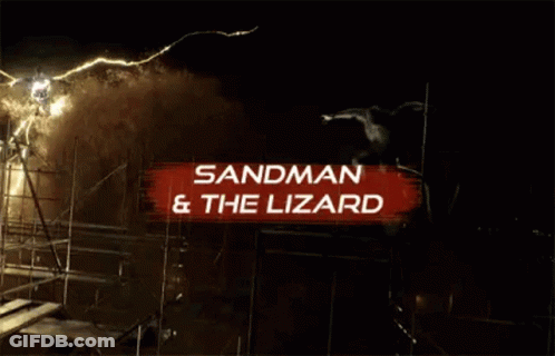 Sandman Sign Surrounded By Scaffolding GIF
