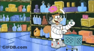 Sandy Cheeks From Spongebob Squarepants Is Holding A Shopping Cart In A Store GIF
