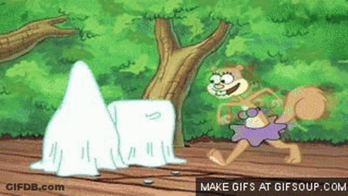 Sandy Cheeks From Spongebob Squarepants Is Standing Next To A Ghost . GIF