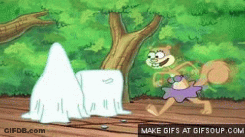 Sandy Cheeks Running From Ghost In Forest GIF