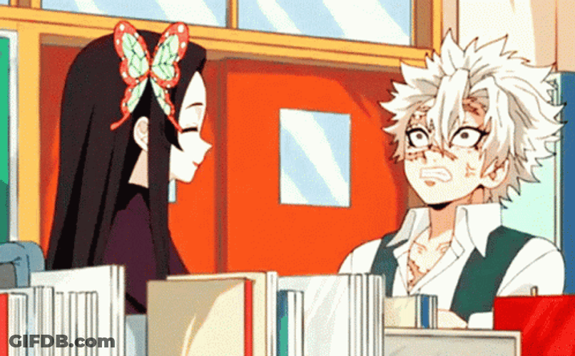 Sanemi Weird Face Talking To Kanae GIF