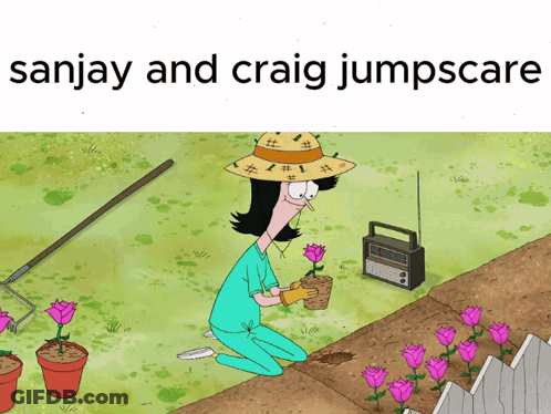 Sanjay And Craig Jumpscare Planting Flowers GIF
