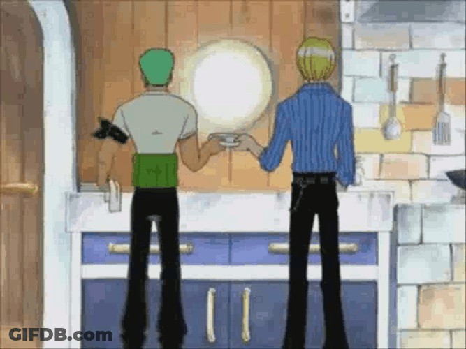 Sanji Washing Dishes With Zoro GIF