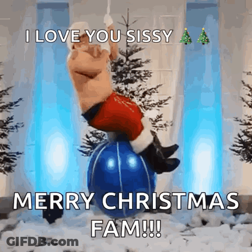 Santa Christmas Card On Blue Ball GIF