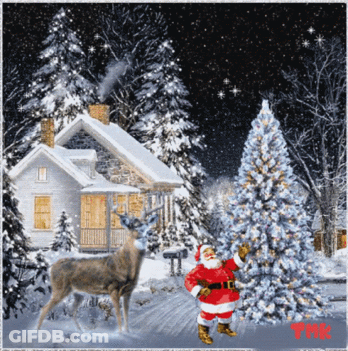 Santa Claus And Deer Christmas Scene GIF