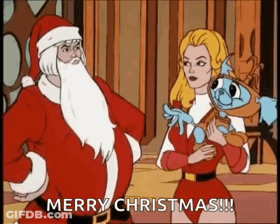 Santa Claus And Princess Holding Stuffed Animal Saying Merry Christmas GIF