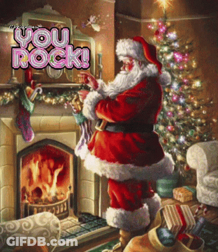 Santa Claus At Fireplace With You Rock GIF