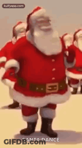 Santa Claus Dancing In Snow With Santas Behind GIF