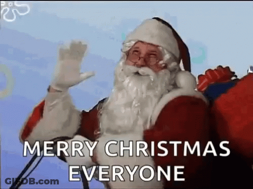 Santa Claus From Spongebob Squarepants Is Waving And Saying Merry Christmas To Everyone . GIF