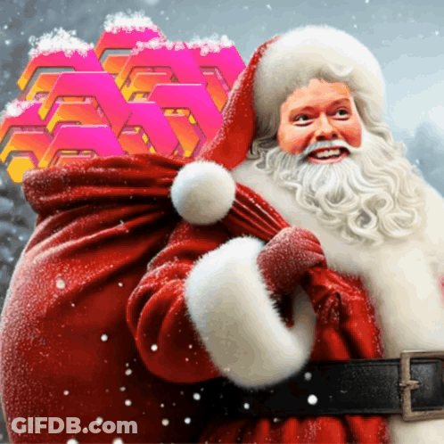 Santa Claus Holding Bag Of Gifts GIF