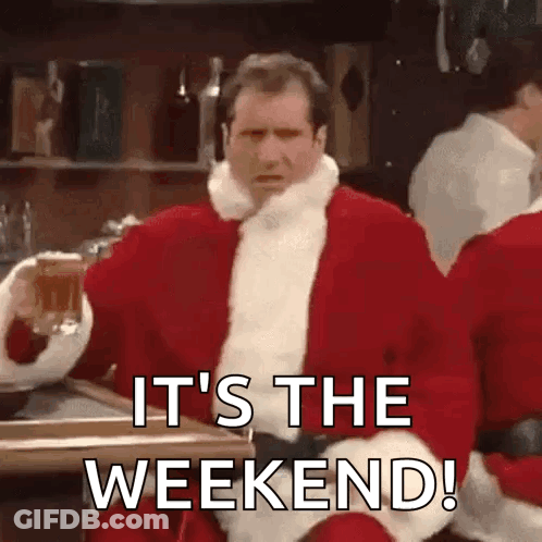 Santa Claus Holding Beer Saying It's The Weekend GIF