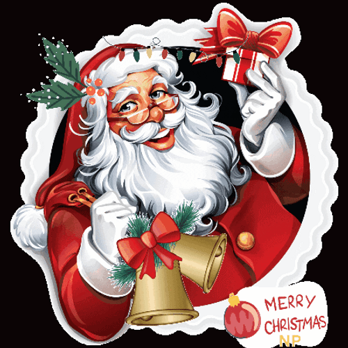 Santa Claus Holding Bells Christmas Card GIF