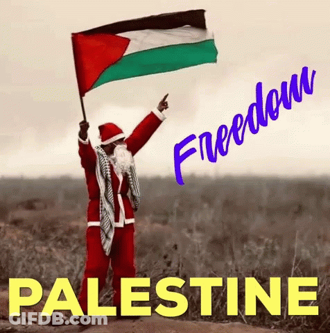 Santa Claus Holding Palestine Flag GIF