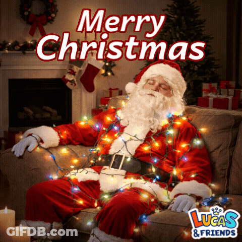 Santa Claus Laying On Couch With Lucas And Friends GIF