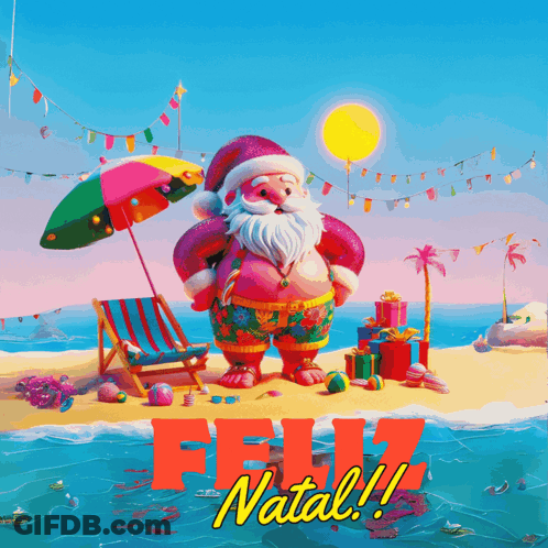 Santa Claus On Beach Feliz Natal GIF