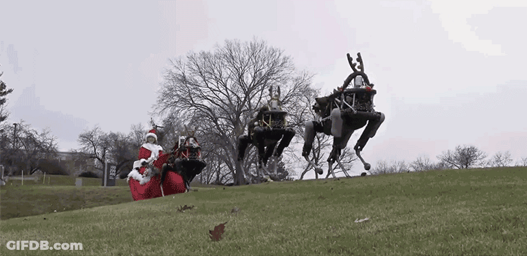 Santa Claus Robot Sleigh Reindeers GIF