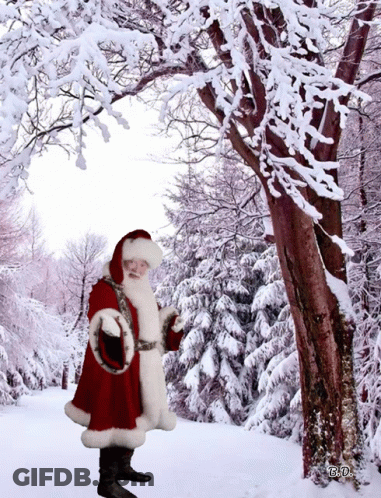 Santa Claus Standing In Snow With Tree GIF
