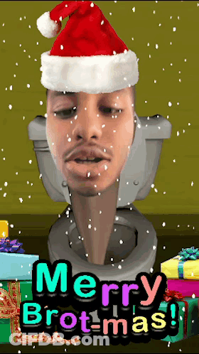 Santa Hat Man Toilet Saying Merry Brot-Mas GIF