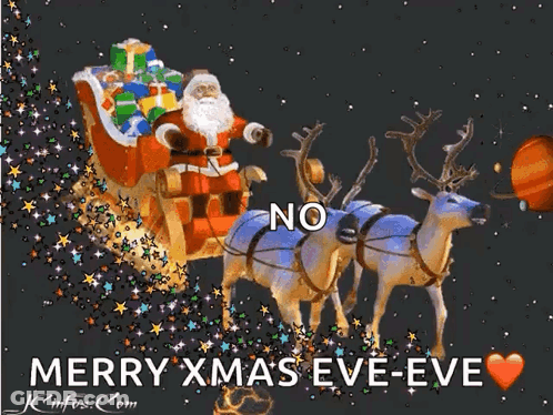 Santa In Sleigh Pulled By Two Reindeer GIF