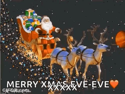 Santa In Sleigh With Three Reindeer GIF