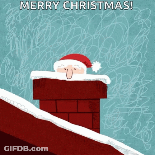 Santa Peeking Out Of Chimney Saying Merry Christmas GIF