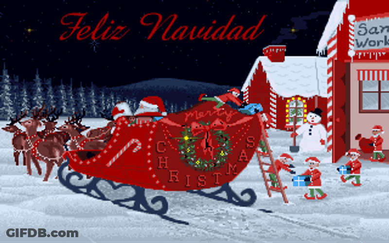 Santa's Sleigh Taking Off On Feliz Navidad GIF